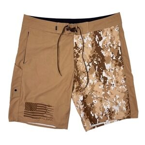 Alpha Defense Gear Board Shorts 2.0 Mens Size 36 Tan Camo Swimsuit Swim Hybrid